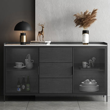 59" Black Sideboard Buffet Doors&Drawers Stone Top Modern Sideboard Cabinet in Large